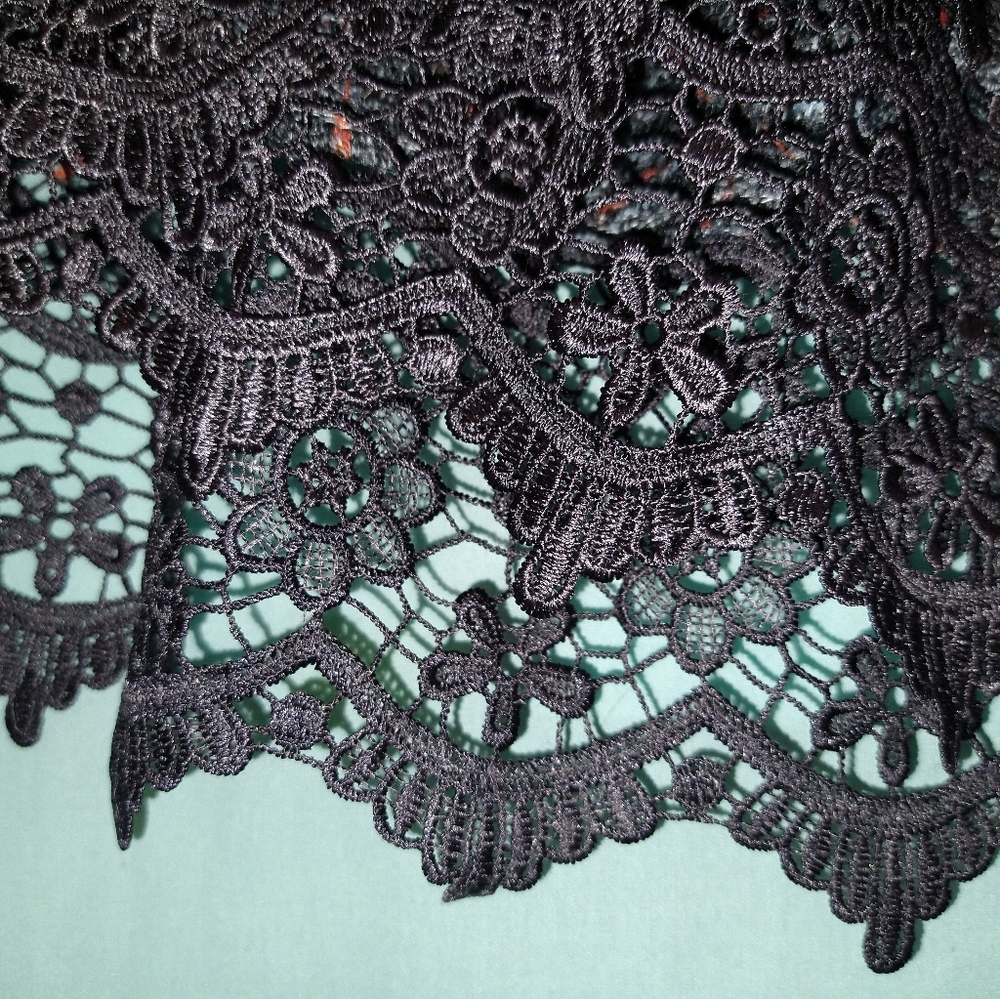 One World PM petite medium gray orange lace knit top blouse tunic - Picture 3 of 6